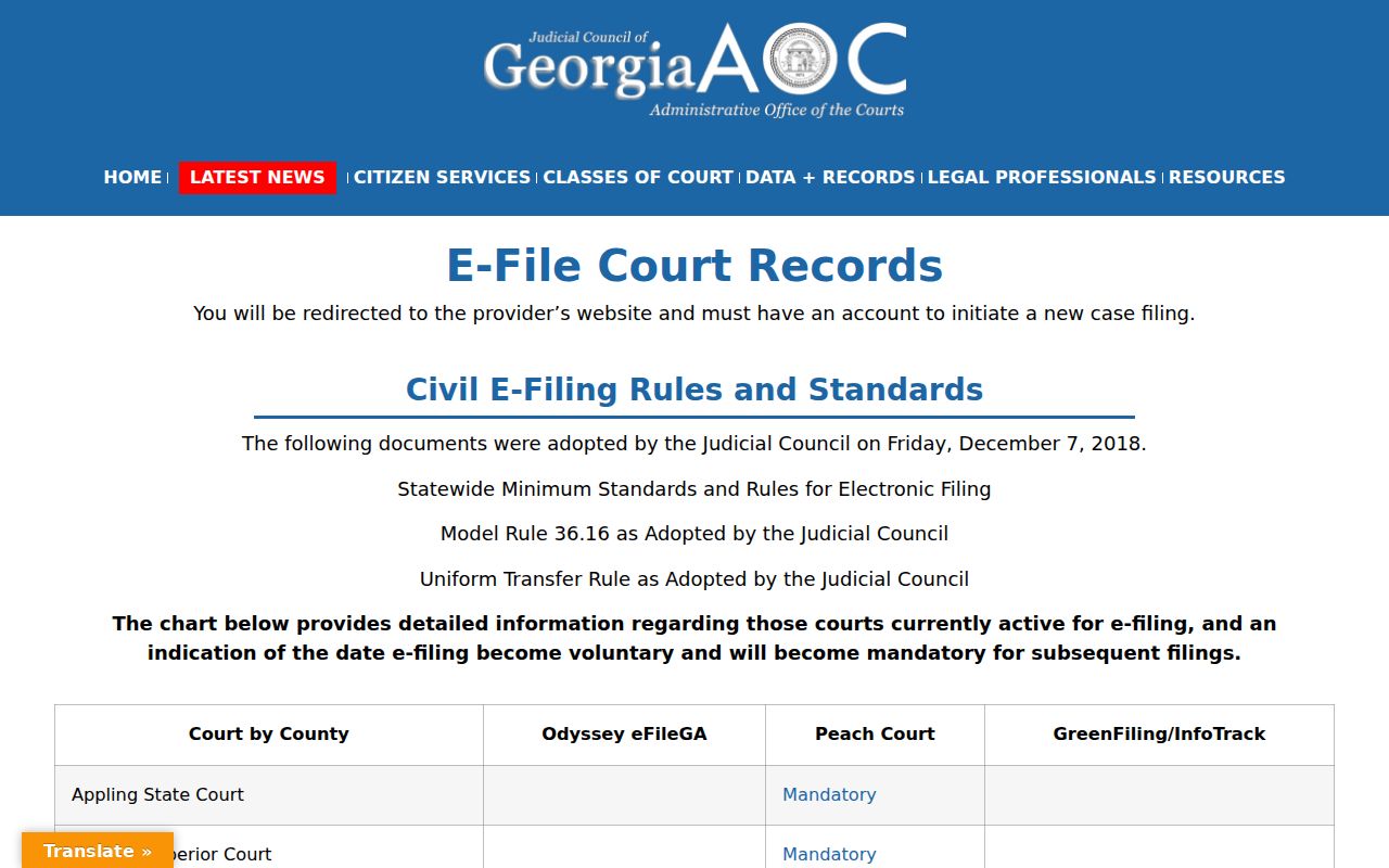 Randolph County court case e-filing access through Georgia Courts