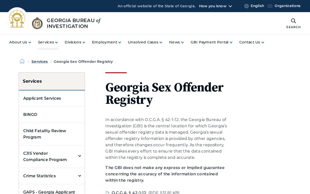 Georgia Bureau of Investigation registry information for Randolph County sex offender lookup