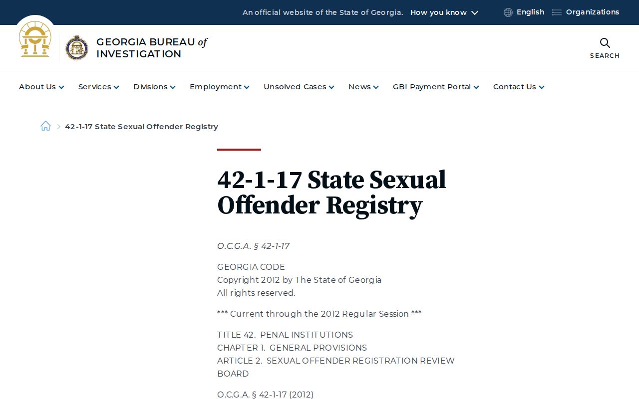 Official GBI legal information for Georgia registry restrictions