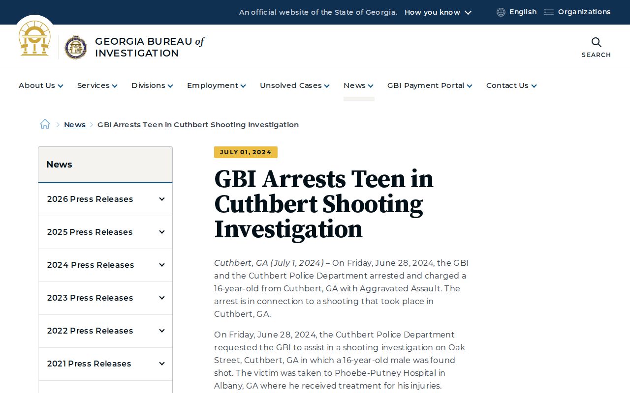Official GBI release illustrating multi-agency record creation in Randolph County